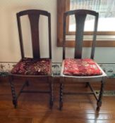 Pair of Antique Oak Side Chairs with Barley Twisted Legs