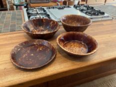 Group of 4 Antique Rockingham-Glazed Yellow Ware Pottery Bowls