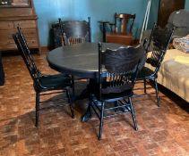 Antique Painted Round Pedestal Table with 4 Pressed Back Chairs