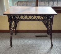 Antique Wicker with Wood Top Library Table
