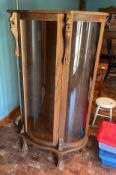 Antique Oak Glass Curved Front Cabinet with Glass Shelves