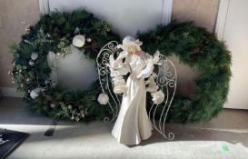 Granduer Noel Angel Sculpture with 2 Large Wreaths