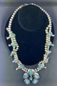 Sterling Silver and Turquoise Squash Blossom Necklace