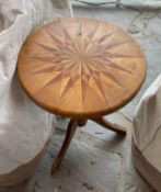 Pair of Inlayed Starburst Round Wooden Side Tables