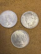 3 - 1922 Peace Silver Dollars