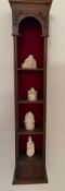 Pair of Antique Carved Velvet Lined Floating Wall Curios with Figurines