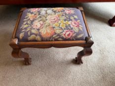 Antique Victorian Carved Wooden Footstool with Needlepoint Top