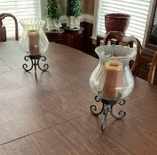 Pair of Wrought Iron and Glass Hurricanes