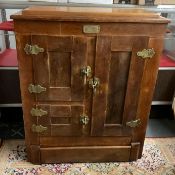 Antique White Clad Ice Box with 3 Doors and Original Brass Hinges and Latches