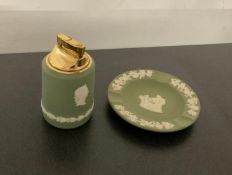 Wedgwood Green Jasperware Lighter and Ashtray