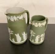 2 Wedgwood Green Jasperware Pitchers