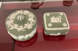 2 Wedgwood Green Jasperware Trinket Boxes