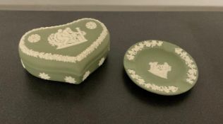 Wedgwood Green Jasperware Trinket Box and Ashtray