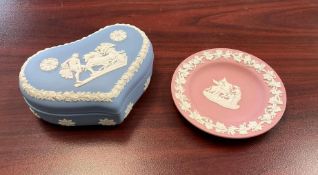 Wedgwood Light Blue Jasperware Trinket Box and Pink Jasperware Trinket Dish