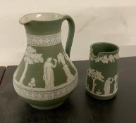 2 Wedgwood Green Jasperware Pitchers