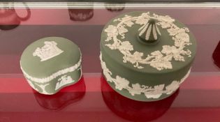 2 Wedgwood Green Jasperware Trinket Boxes