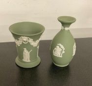 2 Wedgwood Green Jasperware Small Vases