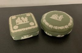 2 Wedgwood Green Jasperware Trinket Boxes