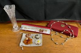 Costume Jewelry with Crystal Vase and Leadership Circle Pin