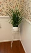 Plant Stand with Faux Plant in Ceramic Planter