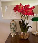 Table Lamp and Decorative Bowl with Faux Flowers