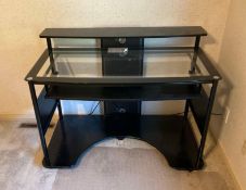 Glass Top Tech Desk with Bookcase and Media Cabinet