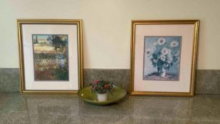 2 Framed Prints with Decorative Glass Bowl and Faux Plant