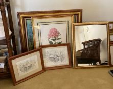 Group of Framed Pictures and Mirror