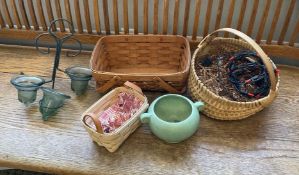 2 Longaberger Baskets with Wall Sconce and Egg Basket