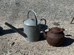 Vintage John Wright Cast-Iron Kettle and Watering Can