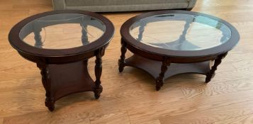 Wood and Glass Coffee and End Table Set