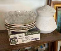 Dessert Plates with Glass Dish and Ceramic Jar
