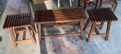 3 Piece Wooden Bench and End Tables