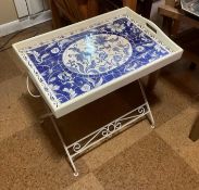 Metal End Table with Vintage Trays