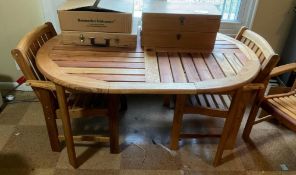 Wooden Patio Table with 4 Matching Armchairs