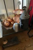 Decorative Copper Items with Pewter Cups and Vintage Cash Box
