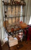 Metal Baker's Rack with Wine Bottle Storage and Glass Holders