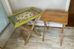 Vintage Tray Tables with Large Wooden Serving Tray