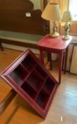 Vintage End Table with Accent Shelf, Table Lamps, and Assorted Curtain Rods