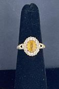 10k Yellow Gold Ring with Yellow Center Stone and Rhinestomes