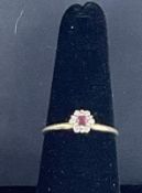 14k Yellow Gold, Ruby and Diamond Chip Ring