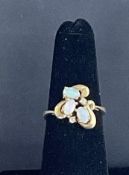 10k Yellow Gold with Opals and Diamond Chips