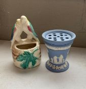 Blue Wedgewood Jasperware Arcadia Vase with Flower Frog Insert