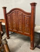 Beautifully Carved Oversized Queen Headboard and Foot Board with Metal Rails