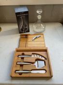 2 Glass Decanters with Cheese Set