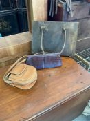 Handmade Leather Cross Body Bag with Vintage Crocodile Clutch