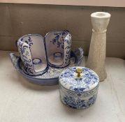 Group of 5 Blue and White Pottery Pieces