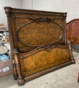 Baroque Style Oversized King Headboard and Foot Board with Decorative Wooden Rails