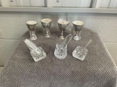 4 Silver-Plated Sherry Chalices with 3 Salters and Spoons