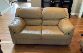 Leather Center Solid Leather Love Seat with Attached Arms and Back Cushions